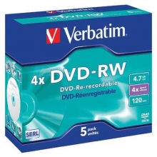 DVD-RW Verbatim 4,7 GB, 4x, jewel box (balení 5 ks)