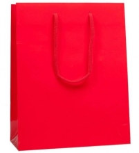 Taška papírová 25x11x31 cm, bavlněná ucha, lesklá, červená