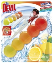 Závěs na WC Dr. Devil BiCOLOR 5ball, 35 g, Lemon fresh